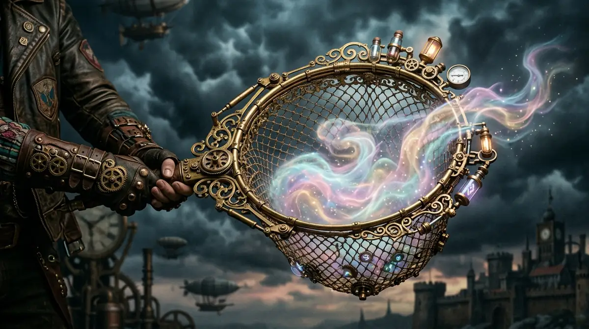 Aether Casting Cover - Ornate brass net catching mist